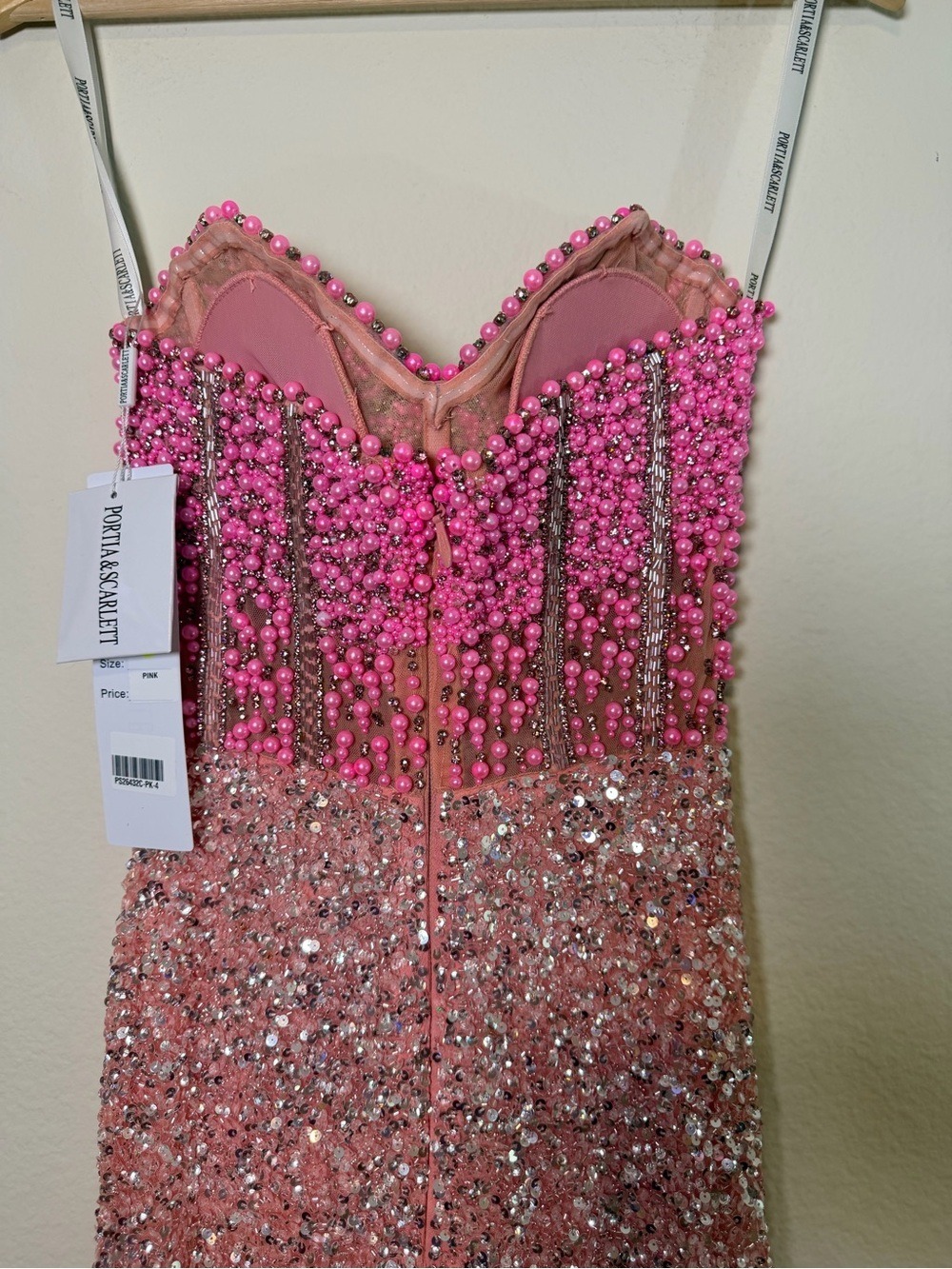 Portia & Scarlett PS26432C Pink Beaded Corset Gown Size 4 NWT $899 - Picture 12 of 16